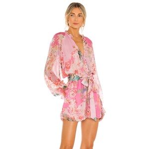 NWT Hemant & Nandita Sage pink floral long sleeve romper Size Small